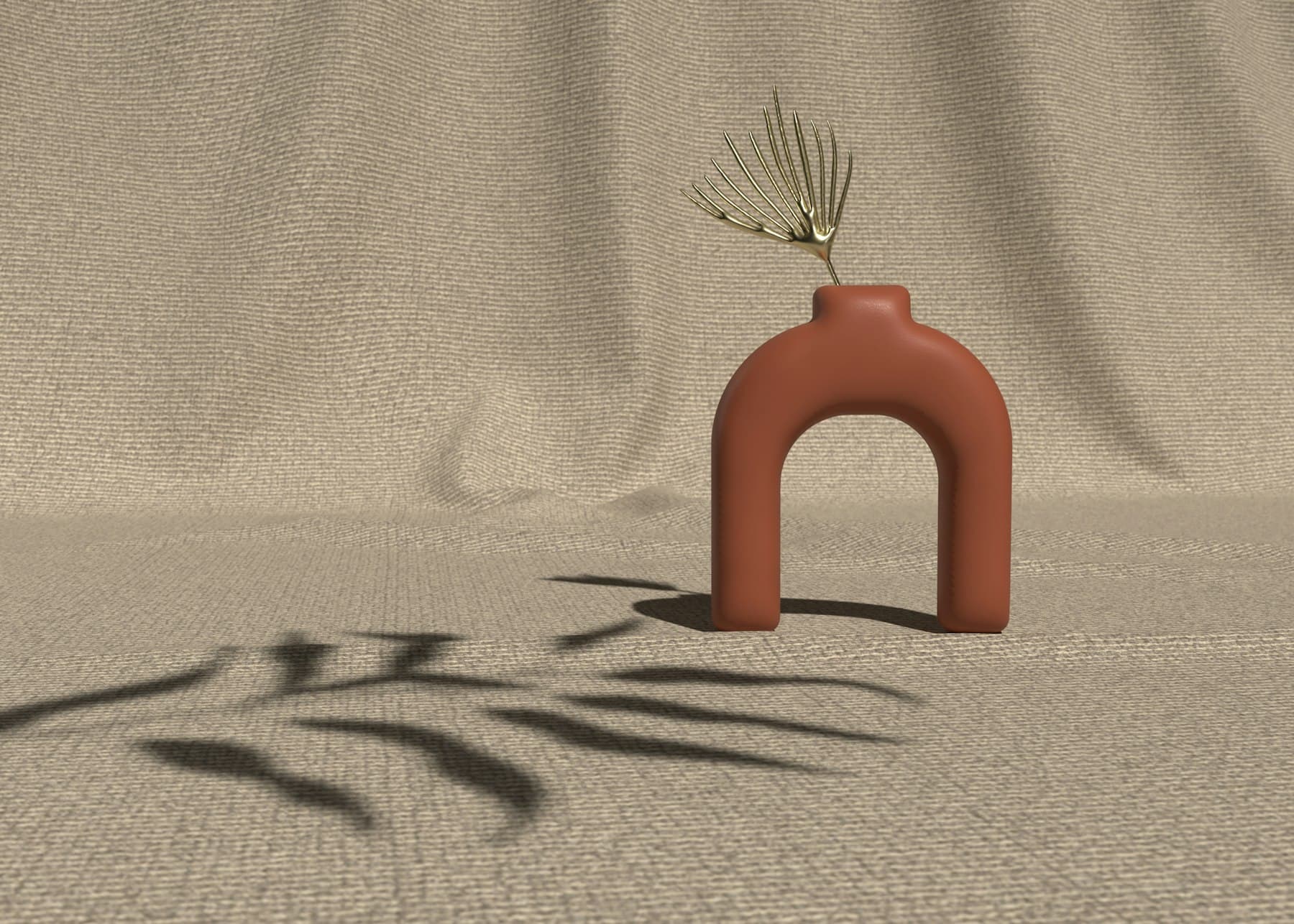 A terracotta arch vase in warm sunlight